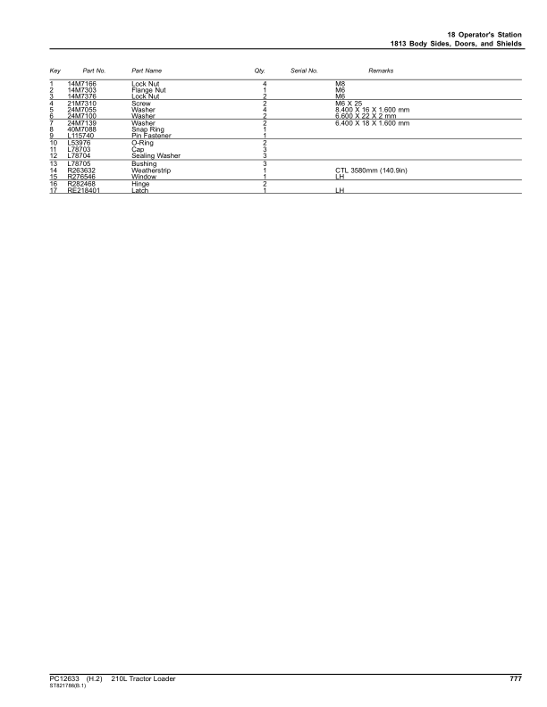 John Deere 210L Tractor Loader (SN 1T8210EL_ _F892600-) Parts Catalog Manual – PC12633 Workshop Guide
