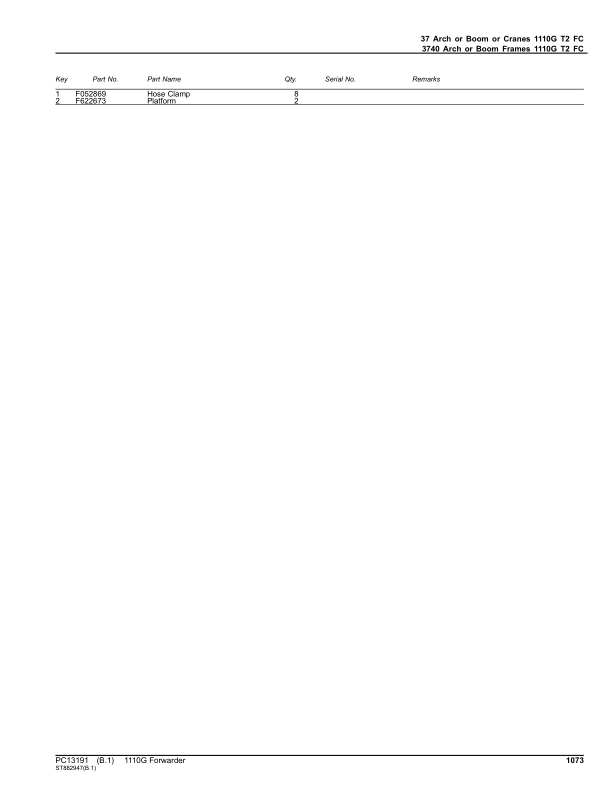 John Deere 1110G T2 FFC Forwarders (SN C004201-004458) Parts Catalog Manual – PC13191 Workshop Guide
