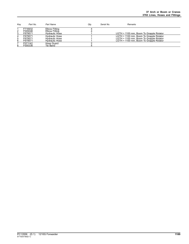 John Deere 1210G FT4 RL Forwarders (SN L002414-002508) Parts Catalog Manual – PC13556 Workshop Guide