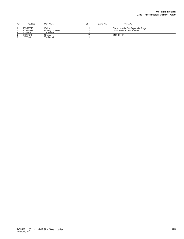 John Deere 324E Skid Steers (SN 1T0324E_J297099-) Parts Catalog Manual – PC15032 Workshop Guide