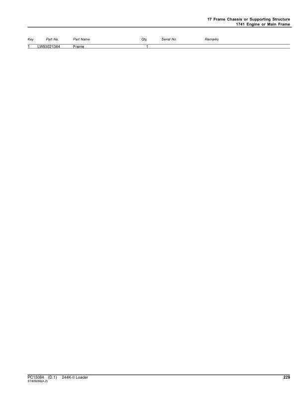 John Deere 244K-II Loaders (SN 1LU244KT_B042870-) Parts Catalog Manual – PC15084 Workshop Guide