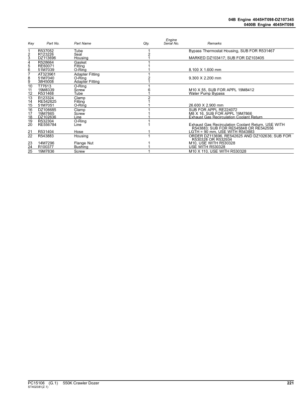 John Deere 550K Crawler Dozers (SN 1T0550KK_ _F305398-) Parts Catalog Manual – PC15106 Workshop Guide