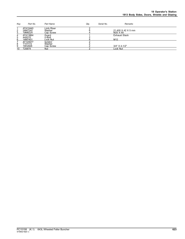 John Deere 643L Wheeled Feller Bunchers (SN 1DW643LX_ _D679126-) Parts Catalog Manual – PC15108 Workshop Guide