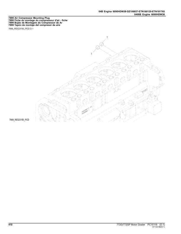 John Deere 772G, 772GP Motor Graders (SN C678818 – & D678818 -) Parts Catalog Manual – PC15119 Workshop Guide