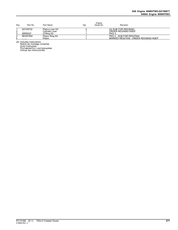 John Deere 750J-II Crawler Dozers (SN 1BZ750JA__DXXXXXX-) Parts Catalog Manual – PC15188 Workshop Guide