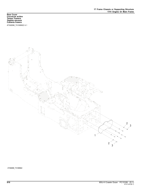 John Deere 850J-II Crawler Dozers (SN CXXXXXX- & DXXXXXX- ) Parts Catalog Manual – PC15189 Workshop Guide