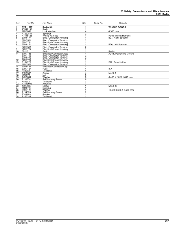 John Deere 317G Skid Steers (SN 1T0317G_ J366358) Parts Catalog Manual – PC15319 Workshop Guide