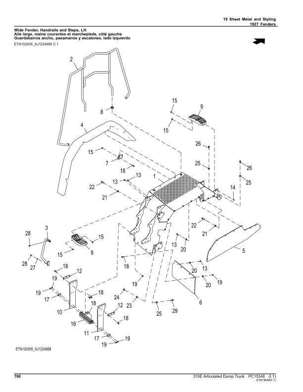 John Deere 310E Articulated Dump Trucks (SN 1DW310E_ F708125-) Parts Catalog Manual – PC15348 Workshop Guide