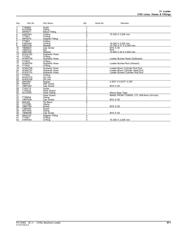 John Deere 310SL Backhoe Loaders (SN 1T0310LX_ _F390996-) Parts Catalog Manual – PC15362 Workshop Guide