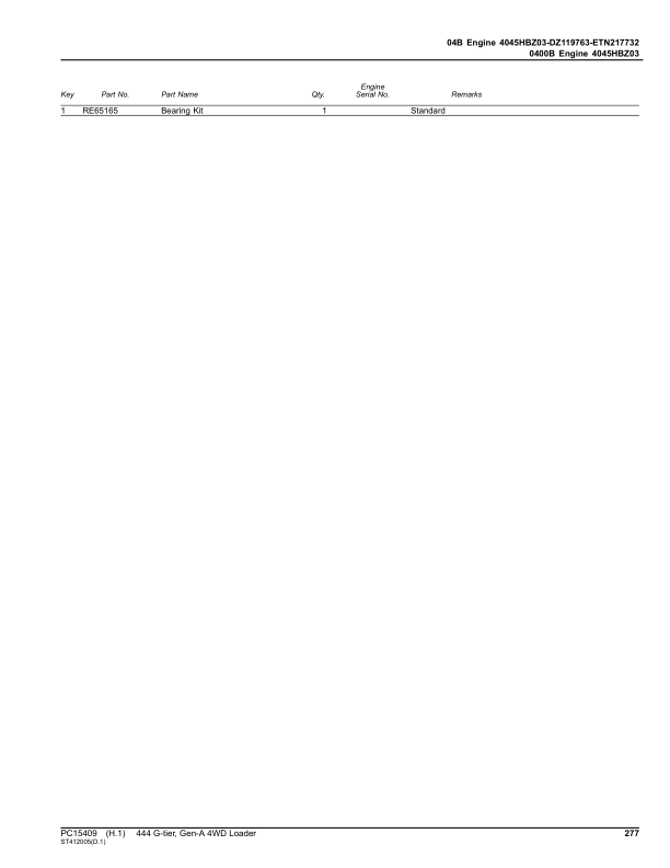 John Deere 444 G-TIER Loaders (SN 1BZ444GA_ _D_00001) Parts Catalog Manual – PC15409 Workshop Guide