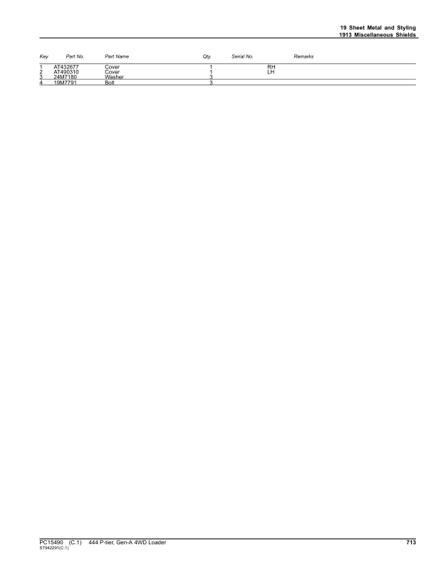 John Deere 444 P-TIER Gen A Loaders (SN 1DW444PA_ _L_18490) Parts Catalog Manual – PC15490 Workshop Guide