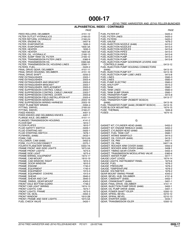 John Deere 743 Tracked Feller Bunchers Parts Catalog Manual – PC1571 Workshop Guide