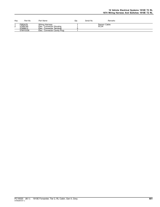John Deere 1910E Forwarder, T2, RL Cabin, Gen II, Grey (SN C001884-) Parts Catalog Manual – PC16020 Workshop Guide