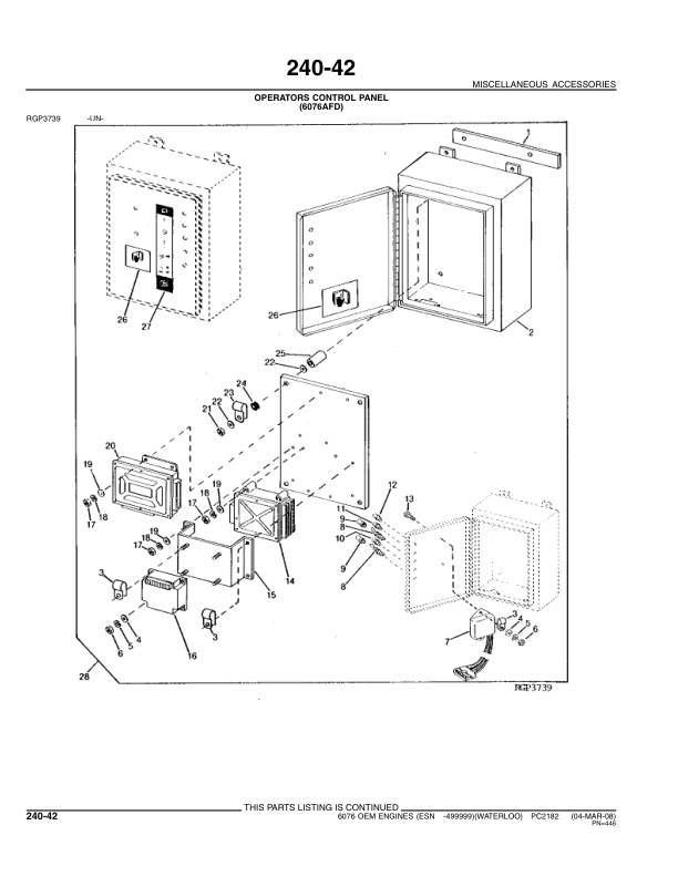 John Deere 6076 Engines (SN S.N before – 499999 (WATERLOO) Parts Catalog Manual – PC2182 Workshop Guide