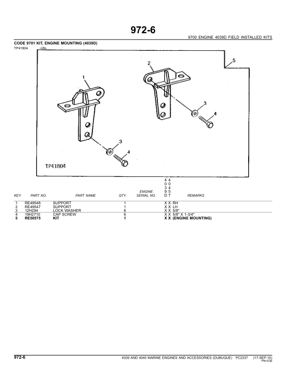 John Deere 3.9L, 4039, 4.5L, 4045 Marine Engines – Dubuque Parts Catalog Manual – PC2337 Workshop Guide