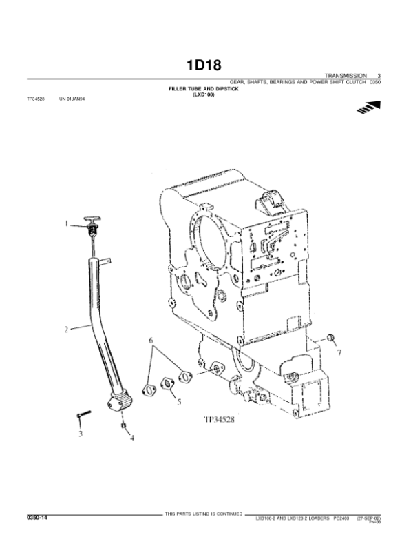 John Deere LXD100-2, LXD120-2 Loaders Parts Catalog Manual – PC2403 Workshop Guide