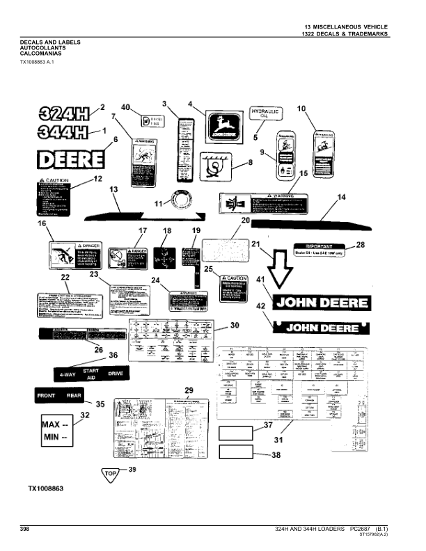 John Deere 324H, 344H Loaders Parts Catalog Manual – PC2687 Workshop Guide