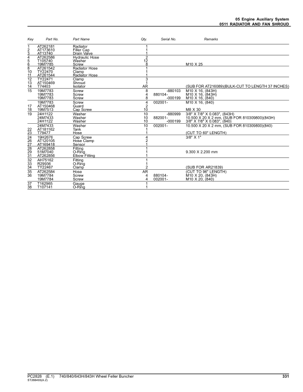 John Deere 643H, 843H, 740, 840 Wheeled Feller Bunchers Parts Catalog Manual – PC2828 Workshop Guide