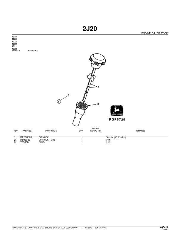 John Deere 8.1L, 6081HF070 Engines (SN after 200000 –) Parts Catalog Manual – PC2876 Workshop Guide