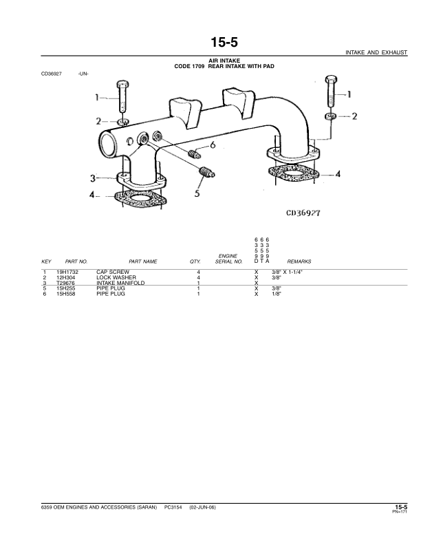 John Deere 6359 Engines Parts Catalog Manual – PC3154 Workshop Guide