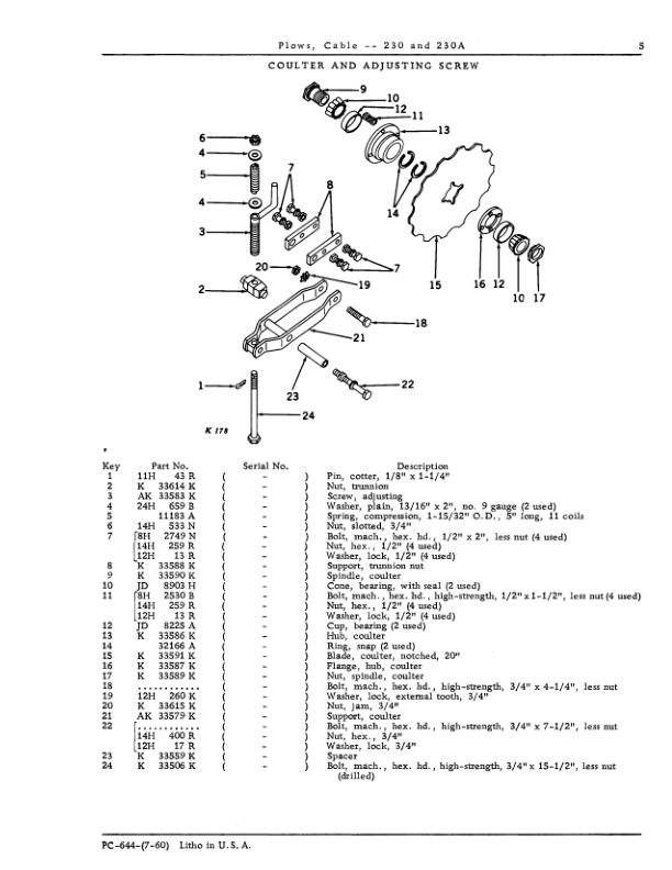 John Deere 230, 230A Attachments (See description) Parts Catalog Manual – PC644 Workshop Guide