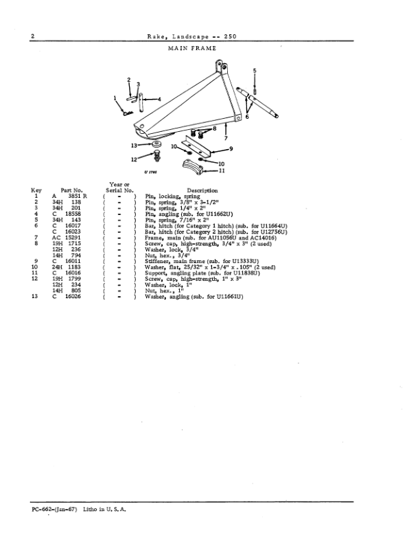 John Deere 250 LR Attachments (LANDSCAPE RAKE) Parts Catalog Manual – PC662 Workshop Guide