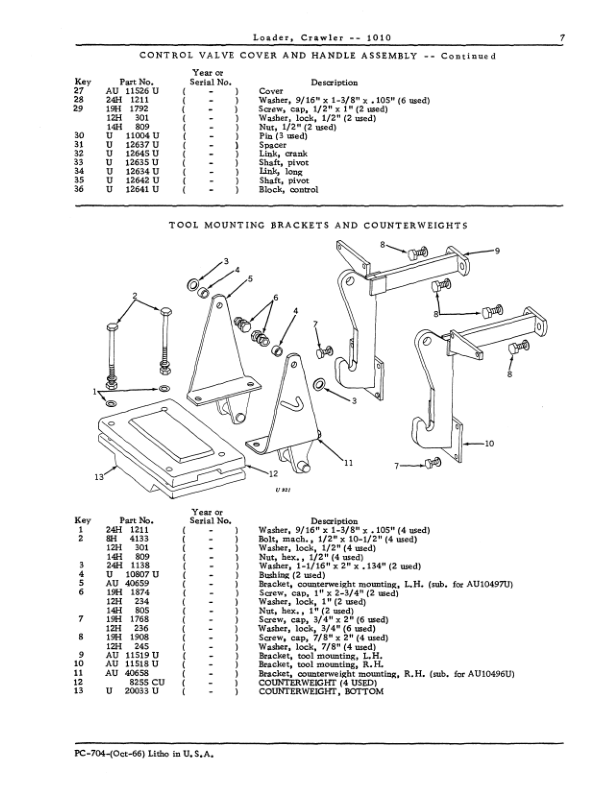 John Deere 1010 Crawlers (Loader Attachement Only) Parts Catalog Manual – PC704 Workshop Guide