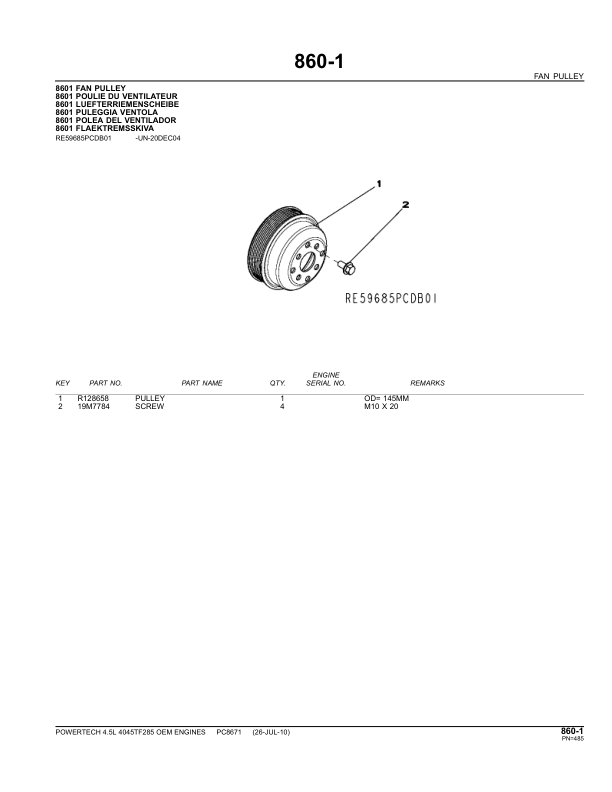 John Deere 4.5L, 4045TF285 Engines Tier 3 Parts Catalog Manual – PC8671 Workshop Guide
