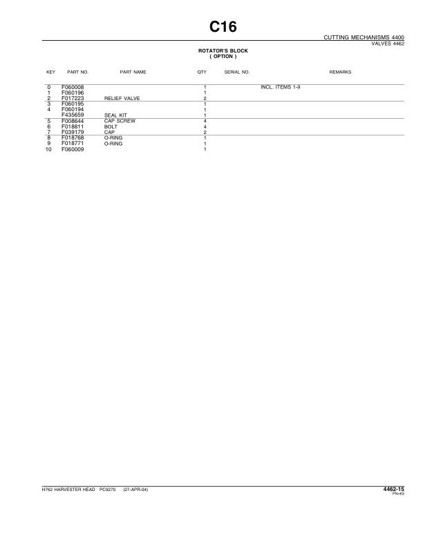John Deere H762 Harvesting Heads Parts Catalog Manual – PC9270 Workshop Guide