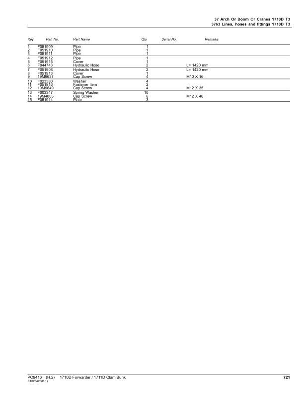 John Deere 1710D T3, 1711D Forwarders (SN 001001–) Parts Catalog Manual – PC9416 Workshop Guide