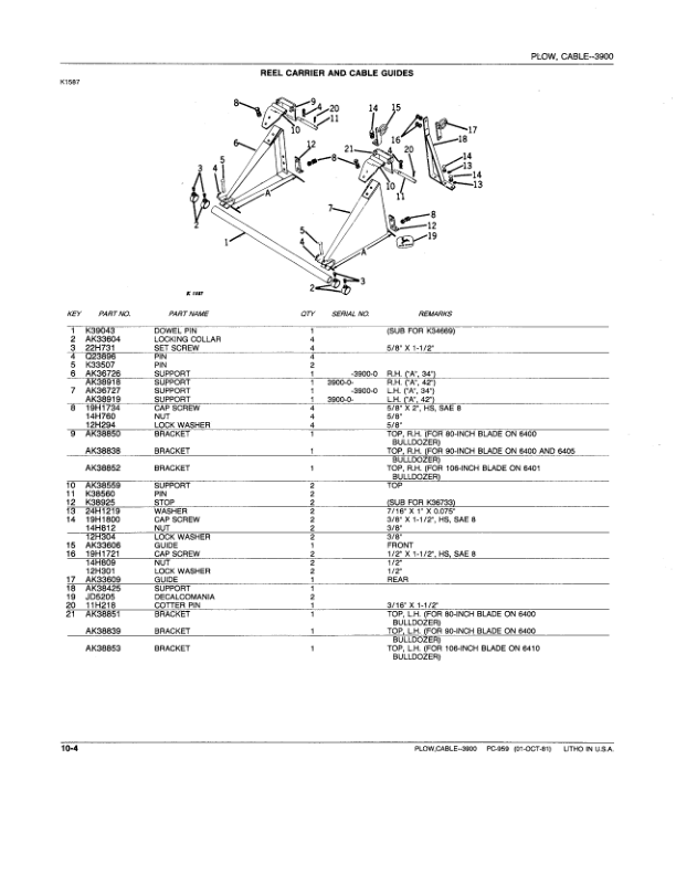 John Deere 3900 Attachments (Cable Plow) Parts Catalog Manual – PC959 Workshop Guide