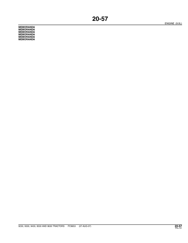John Deere 9230, 9330, 9430, 9530, 9630 Tractors Parts Catalog Manual – PC9653 Workshop Guide