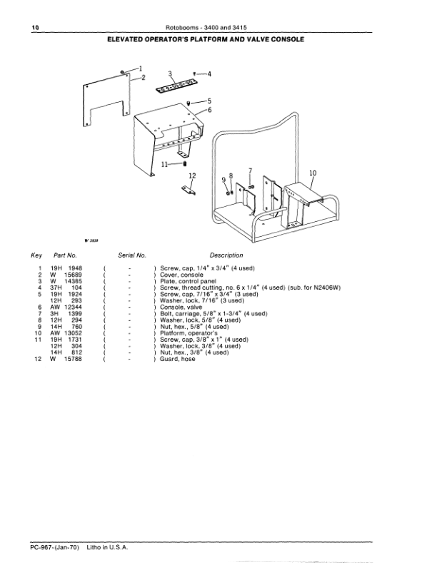 John Deere 3400, 3415 Rotobooms Attachments Parts Catalog Manual – PC967 Workshop Guide