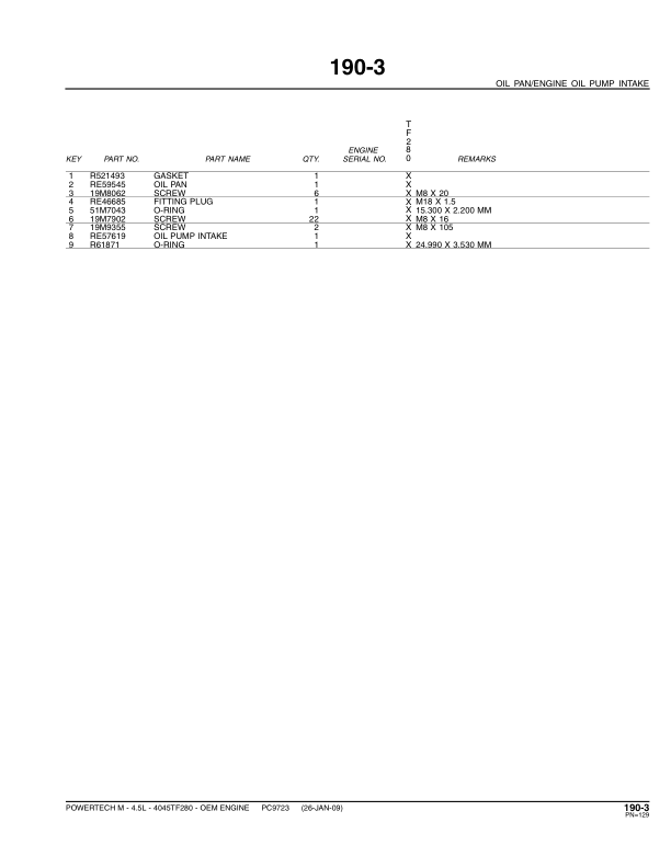 John Deere 4.5L, 4045HF280 Engines Parts Catalog Manual – PC9723 Workshop Guide