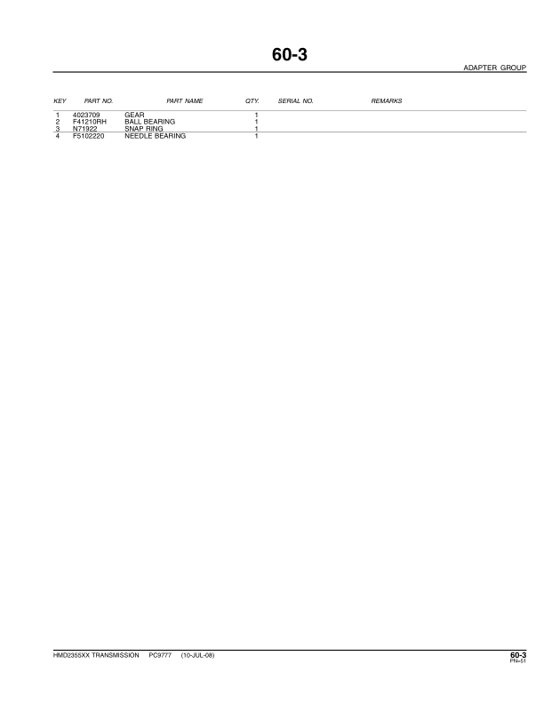 John Deere HMD 2355 Transmissions Parts Catalog Manual – PC9777 Workshop Guide