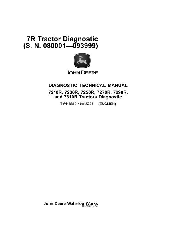 John Deere 7210R, 7230R, 7250R, 7270R, 7290R, 7310R Tractors Repair Manual Workshop Guide