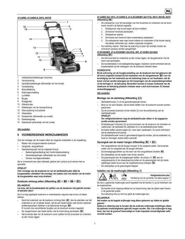 John Deere 47-ECONOMY, 47-A ECONOMY, 47-VARIO, 47-VARIO E, R47, R47S, R47V, R47VE Lawn Mowers Operator’s Manual (SAU15721) Workshop Guide