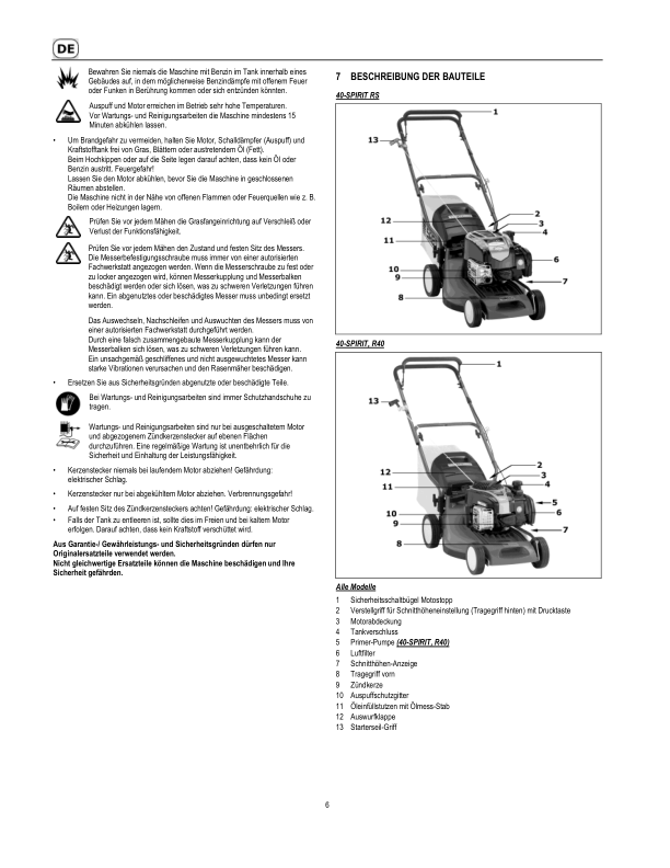 John Deere 40-SPIRIT RS (SA201319), 40-SPIRIT (SA201219), R40 (SA206219) Lawn Mowers Operator’s Manual (SAU16195) Workshop Guide