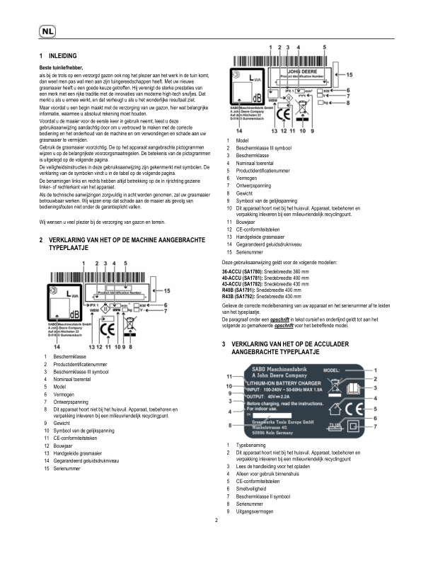 John Deere 36-ACCU, 40-ACCU, 43-ACCU, R40B, R43B Lawn Mowers Operator’s Manual (SAU16539) Workshop Guide
