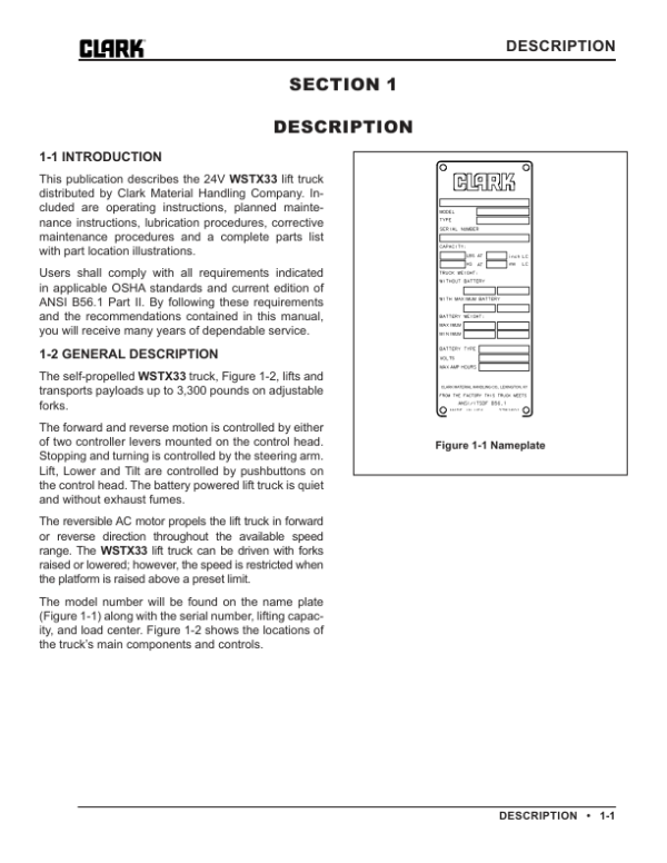 Clark WSTX33 Lift Truck Service Repair Manual Workshop Guide