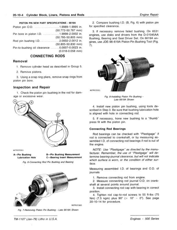 John Deere 6531A, 6531D, 6619A (500 Series) Engine Technical Manual (TM1107) Workshop Guide