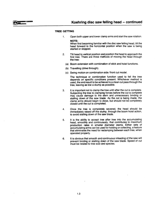 Koehring 20 Inch, 22 Inch (Tanguay Machine) Felling Heads Parts Catalog Manual Workshop Guide