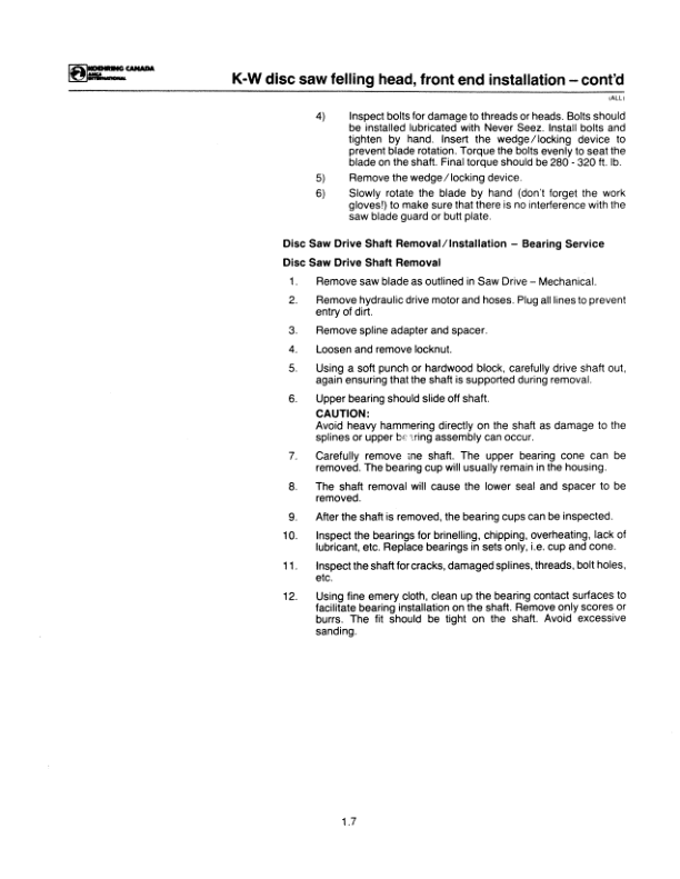 Koehring 20 Inch (Barko) Felling Heads (SN 12101–) Parts Catalog Manual – WC21416221 Workshop Guide