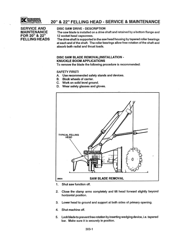 Koehring 16 Inch, 18 Inch, 20 Inch (Franklin Machine) Felling Heads Parts Catalog Manual Workshop Guide