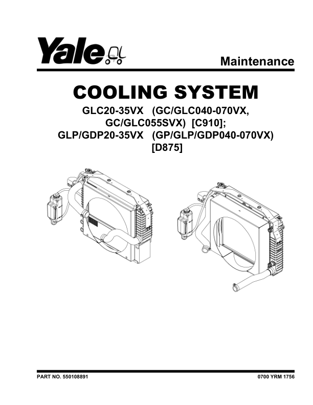 Yale GLC040VX, GLC050VX, GLC055SVX, GLC60VX, GLC070VX Forklift C910 Series Repair Manual Workshop Guide