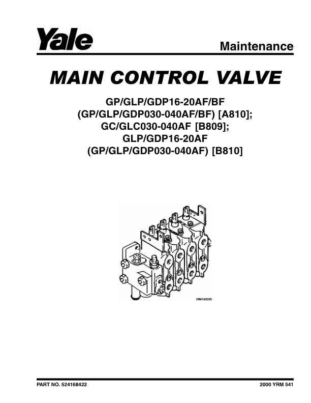 Yale GLP16AF, GLP20AF, GDP16AF, GDP20AF Forklift B810 Service Repair Manual Workshop Guide