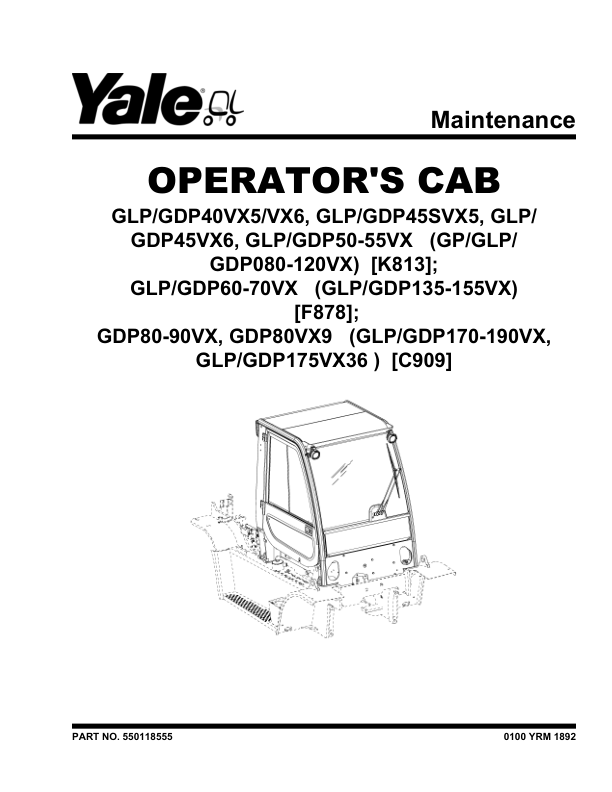 Yale GLP170VX, GLP175VX36, GLP190VX Forklift C909 Series Repair Manual Workshop Guide