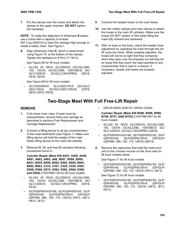 Yale GLP40VX5, GLP40VX6, GLP45VX6, GLP50VX, GLP55VX Forklift F813 Series Repair Manual Workshop Guide