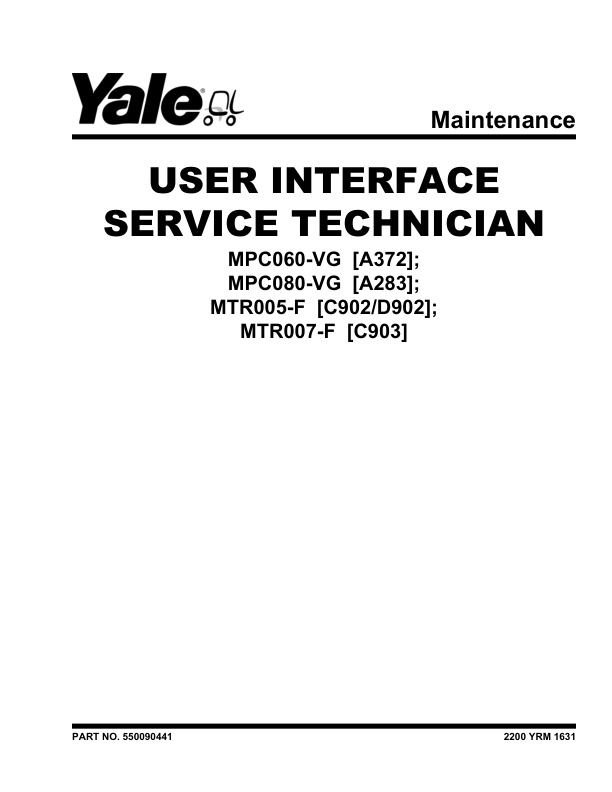 Yale MPC060VG, MPC080VG Pallet Truck A283 Series Repair Manual Workshop Guide