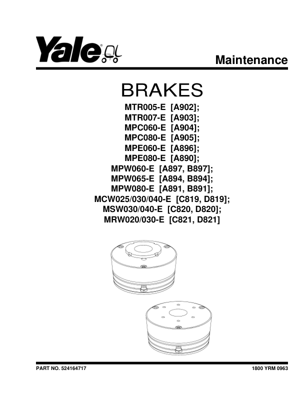 Yale MPC080E Pallet A905 Service Repair Manual Workshop Guide